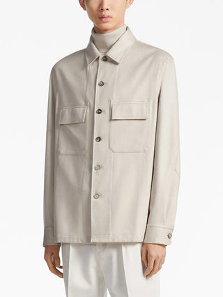 Zegna Ecru Felted Blend Flap Pocket Overshirt