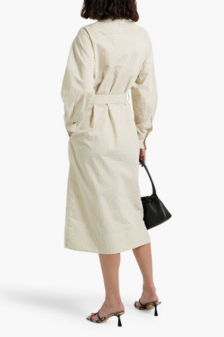 BRUNELLO CUCINELLI BEAD-EMBELLISHED STRIPED COTTON-BLEND SEERSUCKER MIDI SHIRT DRESS - Size M