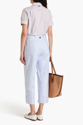 THOM BROWNE CROPPED COTTON OXFORD STRAIGHT-LEG PANTS - Size 40