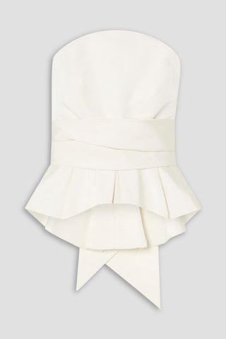 BRANDON MAXWELL BOW-DETAILED SILK-TWILL BUSTIER TOP - Size 10