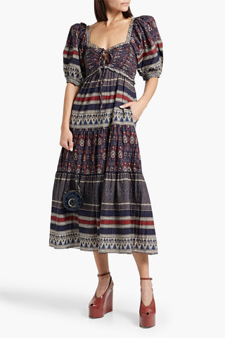 SEA TASHA TIERED PRINTED COTTON-VOILE MIDI DRESS - Size XS