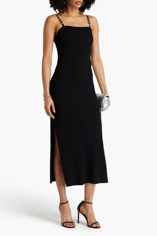 MAJE EMBELLISHED RIBBED-KNIT MIDI DRESS - Size 42