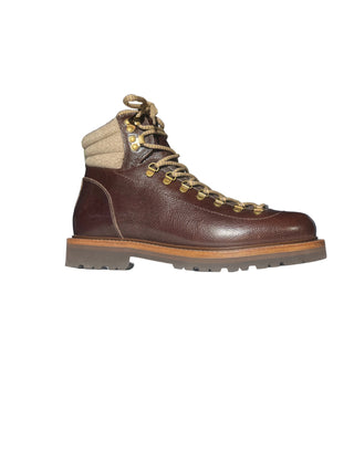 Brunello Cucinelli Grained Leather Lace-Up Ankle Boots with Lug Sole