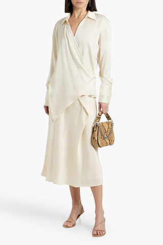 HELMUT LANG DRAPED STAIN-CREPE WRAP BLOUSE - Size XL