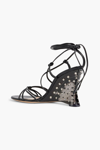 GIANVITO ROSSI NEBULA CRYSTAL-EMBELLISHED LEATHER AND PVC WEDGE SANDALS - Size 40
