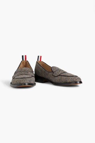 THOM BROWNE VARSITY HERRINGBONE TWEED LOAFERS - Size 8