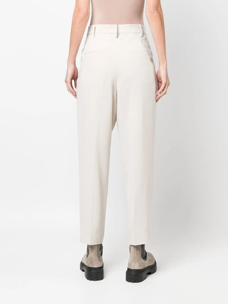 Brunello Cucinelli Matte Fabric High-Waisted Pleated Wide-Leg Trousers Latte