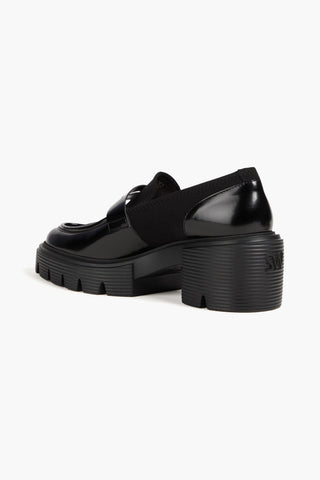 STUART WEITZMAN SOHO GABARDINE AND GLOSSED-LEATHER LOAFERS - Size 8
