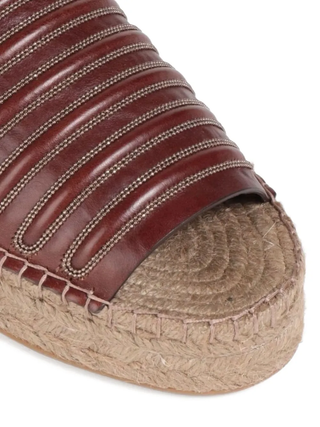 Brunello Cucinelli Padded Leather Ribbed Espadrille Slide Sandals