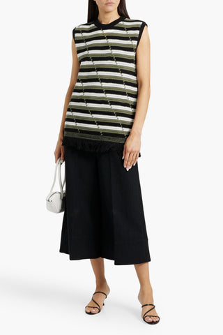DIANE VON FURSTENBERG CASSIE STRIPED POINTELLE-KNIT COTTON VEST - Size M