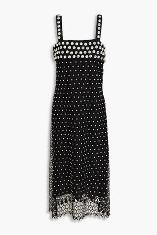 SIMKHAI KELILAH CRYSTAL-EMBELLISHED MACRAM LACE MIDI DRESS - Size 6