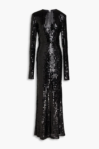ROTATE BIRGER CHRISTENSEN SEQUINED STRETCH-MESH MAXI DRESS - Size 34