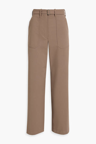 THEORY BELTED COTTON-BLEND TWILL WIDE-LEG PANTS - Size 2