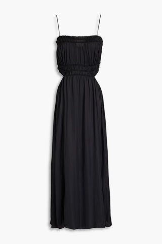 MAJE CUTOUT SHIRRED SATIN MIDI DRESS - Size 42