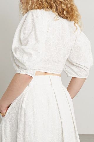 MARA HOFFMAN NAVYA CROPPED TIE-FRONT EMBROIDERED COTTON-VOILE TOP - Size XL