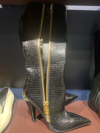 Tom Ford Crocodile-Embossed Leather Pointed-Toe Stiletto Boots