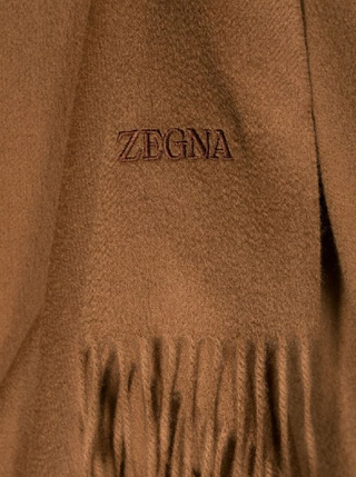 Zegna Fine Wool Fringed Scarf in Brown