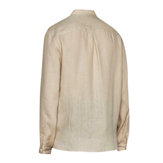 Brunello Cucinelli Linen Band-Collar Shirt in Sand