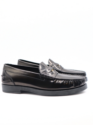 Tods Polished Leather T-Coin Penny Loafers Black
