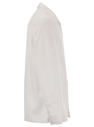 Brunello Cucinelli Cotton Easy Fit Camp-Collar White Shirt