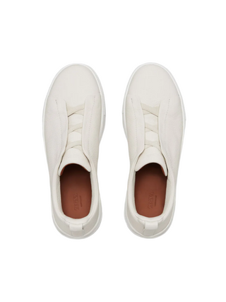 Zegna Grained Leather Slip-On Sneakers in Beige