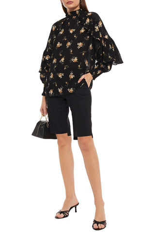 MAJE RUFFLED FLORAL-PRINT FIL COUP WOVEN BLOUSE - Size 2