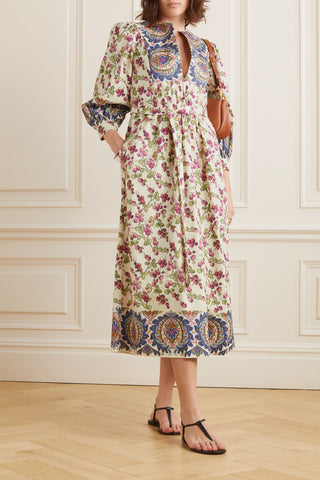 ETRO FLOWER-PRINT COTTON-BLEND POPLIN MIDI DRESS - Size 40