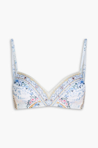 CAMILLA CRYSTAL-EMBELLISHED FLORAL-PRINT UNDERWIRED BIKINI TOP - Size S