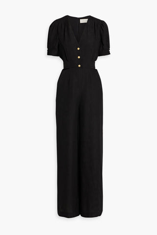 SALONI LEA CUTOUT SILK-JACQUARD WIDE-LEG JUMPSUIT - Size 6