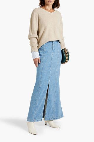 DEREK LAM CASSIE POPLIN-PANELED WOOL SWEATER - Size S