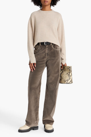 BRUNELLO CUCINELLI BEAD-EMBELLISHED COTTON-VELVET STRAIGHT-LEG PANTS - Size 38