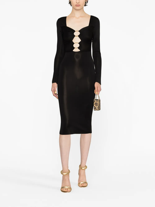Tom Ford Knit Cut-Out Gold-Tone Ring Midi Dress