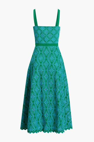 SALONI FARA BRODERIE ANGLAISE COTTON MIDI DRESS - Size 4