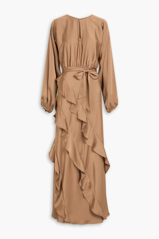 MIKAEL AGHAL RUFFLED SATIN MAXI DRESS - Size 8