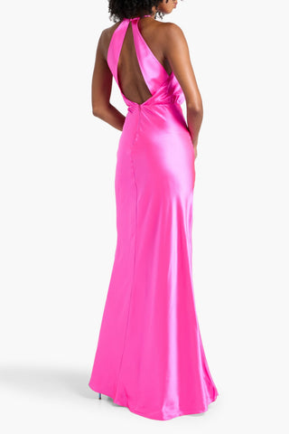 MICHELLE MASON DRAPED CUTOUT SILK-SATIN GOWN - Size 0