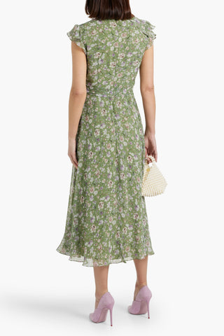 MIKAEL AGHAL RUFFLED FLORAL-PRINT CHIFFON MIDI DRESS - Size 14
