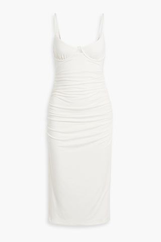 SIMKHAI IRIS RUCHED CUTOUT JERSEY MIDI DRESS - Size S