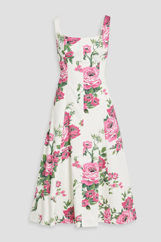 CAROLINA HERRERA FLORAL-PRINT COTTON-BLEND POPLIN MIDI DRESS - Size 14