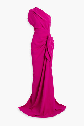 RHEA COSTA ONE-SHOULDER DRAPED CADY GOWN - Size 46