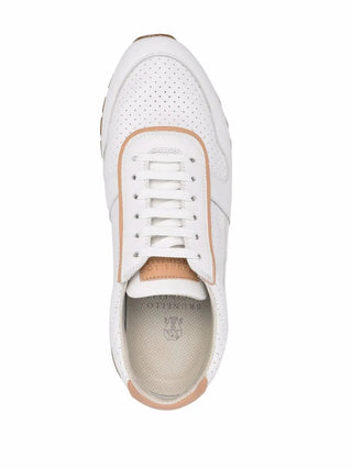 Brunello Cucinelli Perforated Leather Low-Top Sneakers with Contrast Trim
