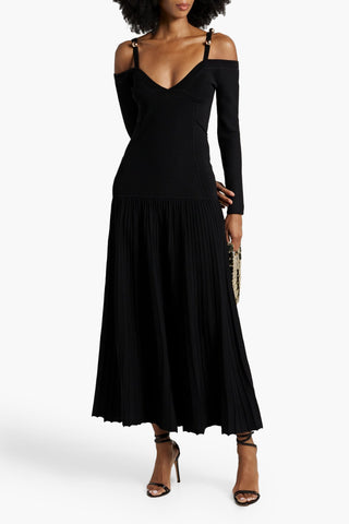 NICHOLAS COLD-SHOULDER RIBBED-KNIT MIDI DRESS - Size S