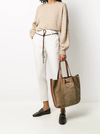 Brunello Cucinelli Cotton Twill Drawstring Trousers with Leather Tie-Waist