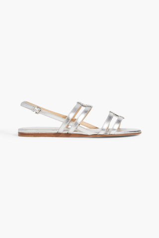 FERRAGAMO TYPA METALLIC LEATHER SLINGBACK SANDALS - Size 7
