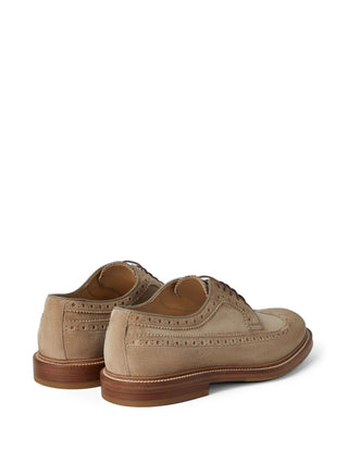 Brunello Cucinelli Suede Longwing Brogue Derby Shoes in Beige