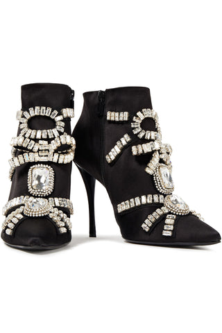 ROGER VIVIER SIN EVENING 100 CRYSTAL-EMBELLISHED SATIN ANKLE BOOTS - Size 38