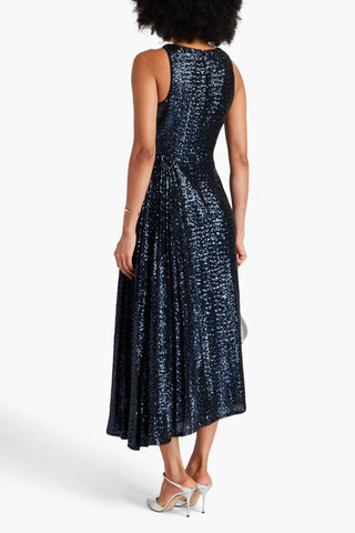 BADGLEY MISCHKA WRAP-EFFECT SEQUINED STRETCH-TULLE MIDI DRESS - Size 4