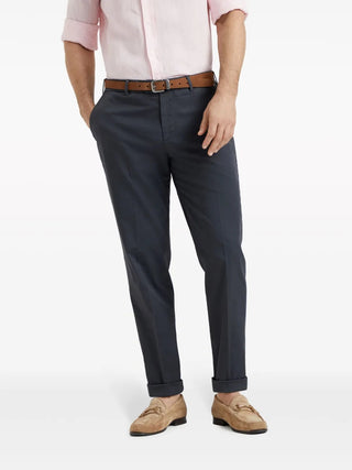Brunello Cucinelli Cotton Flat-Front Slim-Fit Trousers Anthracite