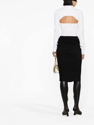 Tom Ford Gabardine Gold Button Pencil Skirt Black