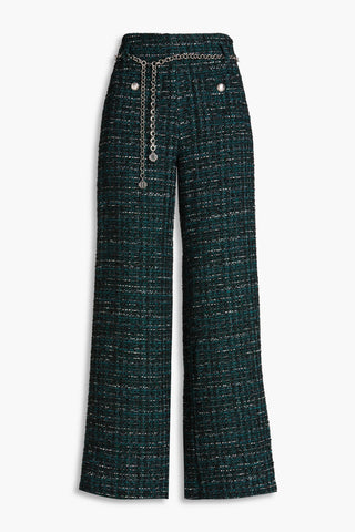 MAJE BELTED METALLIC BOUCL-TWEED WIDE-LEG PANTS - Size 34