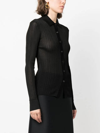 Tom Ford Fine-Gauge Ribbed Knit Collared Shirt Black